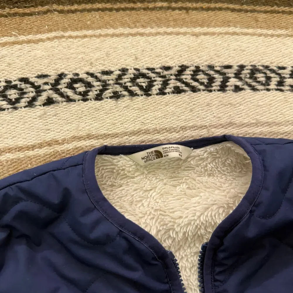 Youth Girls The North Face Navy Blue Fleece Sherpa Lined Zip Up Jacket Sz Medium